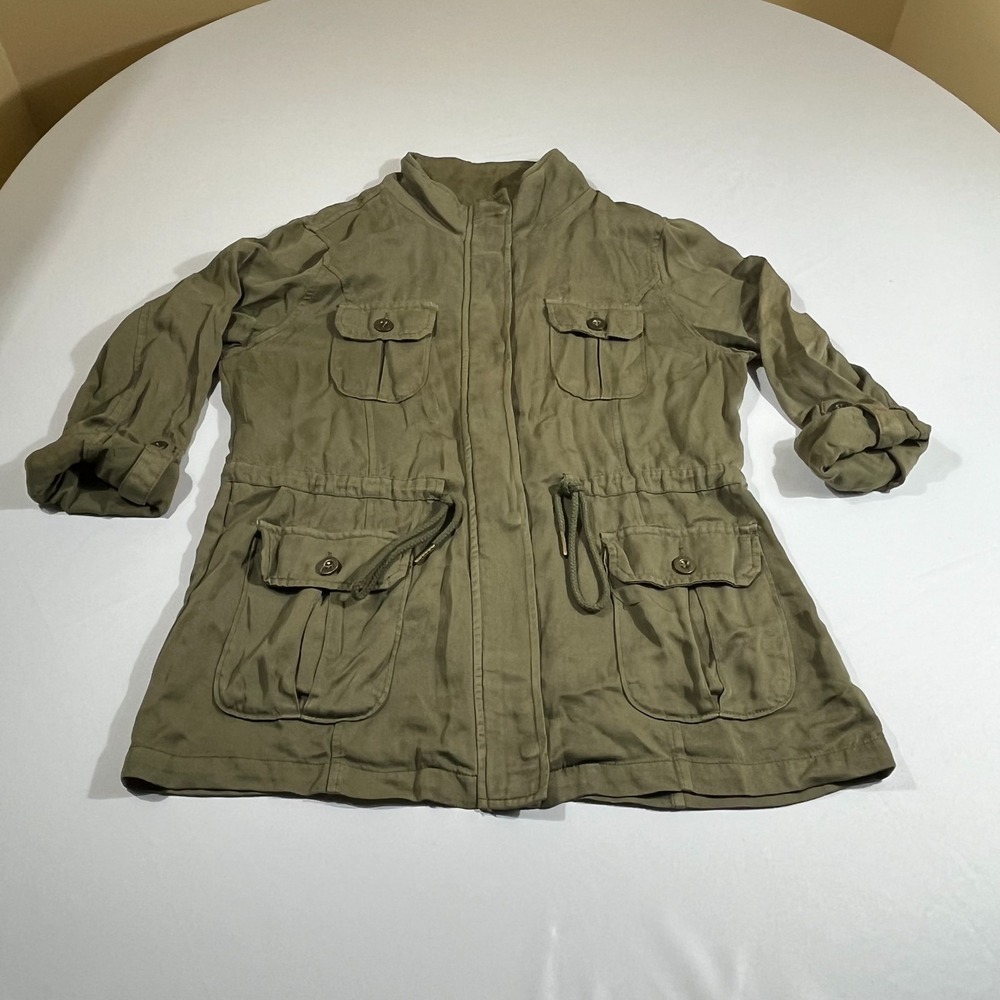 Black Label C'est Toi Womens Lg Olive Green Lyocell Utility Anorak Cargo Jacket